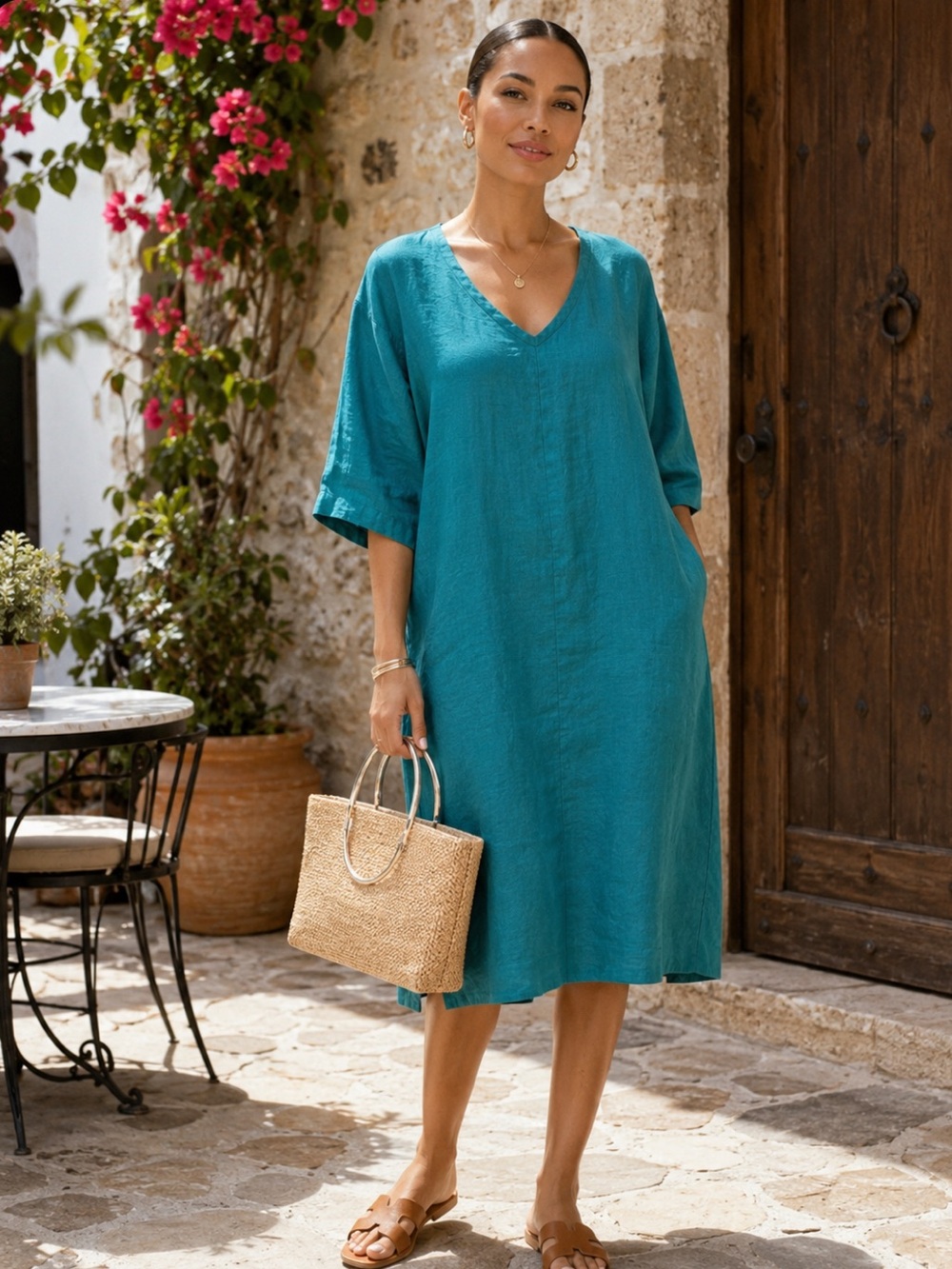Flax linen pullover dress